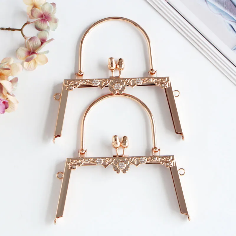 

K620 Trapezoid 18CM Handle Point drill Carved Light gold Screw metal purse frame DIY Kiss Lock Bag Accessories