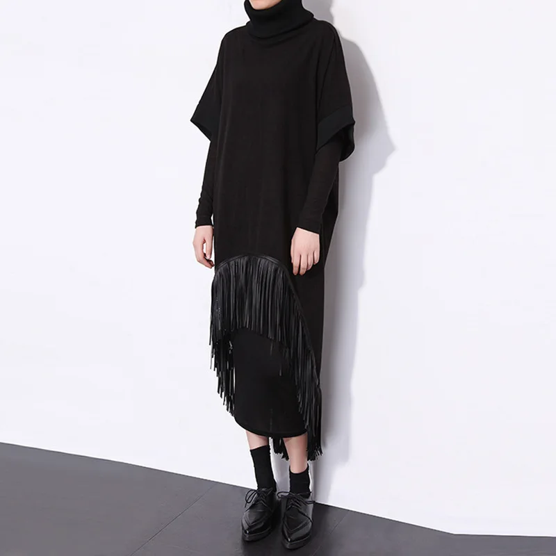 Для женщин S 2017 Осень и зима новый Высокий воротник длинное платье с рукавом