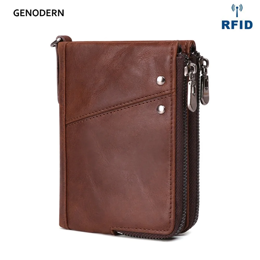

GENODERN Genuine Leather Wallets for Men RFID Short Zipper Men Wallet with Coin Purse Male Card holder Man Walet