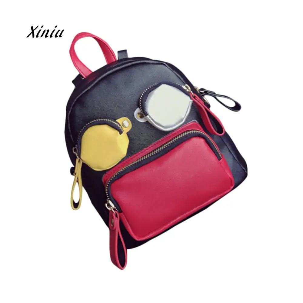 

2018 Fashion Design Backpacks Funny Cute Personalized Women Bag School Cartoon Backpack Mini Patchwork Bags Small Shoulder Bag