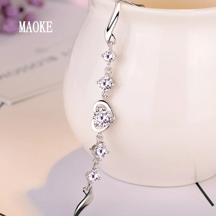 Женский браслет из серебра 925 пробы с инкрустацией сердца|bracelets for|heart bracelets for
