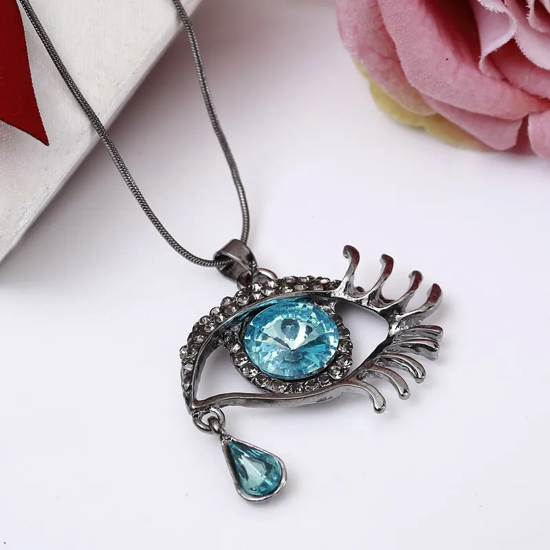 

Long Blue Eye Necklace Colar Ladies Gun Black Link Chain Necklace Collier Femme Wholesale Jewelry Pendants Collares