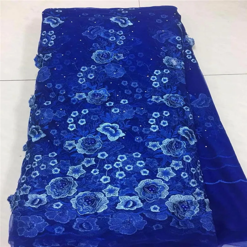 

3D Fabric Flowers African Embroidery Tulle Lace Fabric 2018 Latest Net Lace Handmade Of Stones And 3D Flowers X90-2