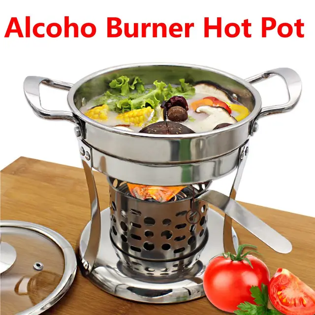 New Mini Hot Pot Stainless Steel With Alcohol Burner & Lid Kitchen