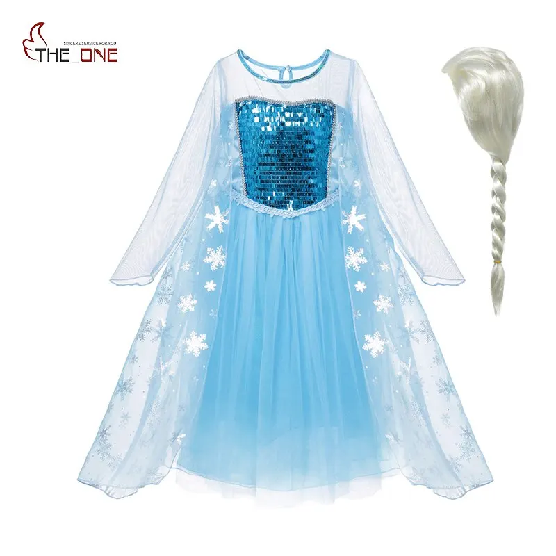 MUABABY Платье Эльзы для девочек, верхняя одежда детская одежда с длинными рукавами с пайетками Снежная королева Эльзы карнавальный костюм принцессы Детская Вечеринка платье платья для девочек