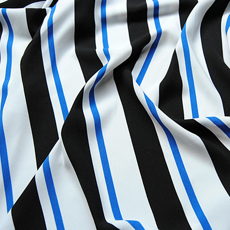 Opaque Summer Blue Stripes Thick Knot Printed Chiffon Fabric for Dress