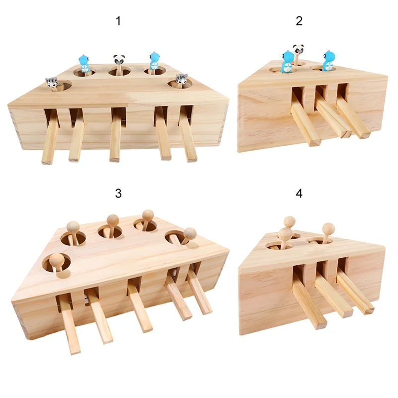 Cat Toy Chase Mouse Solid Wooden Interactive Maze Pet Hit Hamster With Five Holes Mouse Hole Catch Bite Catnip Funny Toy