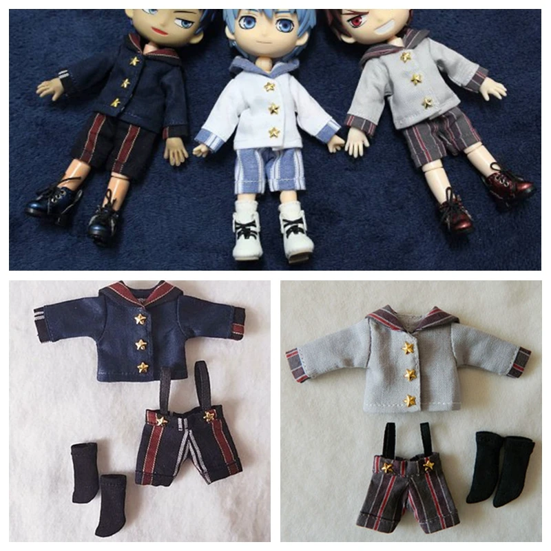 

3PCS/set OB11 Stripe Navy Uniform Set Deep Color Tops+Suspender trousers+socks for Obitsu11 1/12 BJD Dolls clothes for dolls