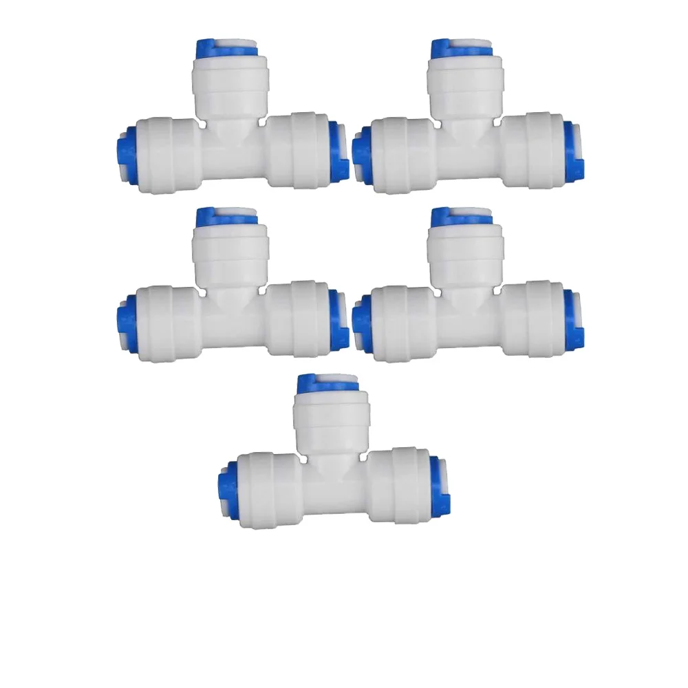 

5pcs 1/4" 3 way Union Tee Quick Connect Push Fit for RO system Water Filter Connector Fittings T tipy fast joint