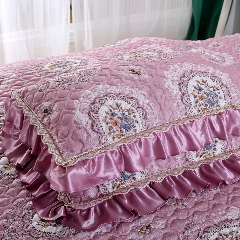 Фиолетовое, красное, розовое, бежевое роскошное Европейское жаккардовое плотное одеяло с кружевным краем татами покрывало простыня постельное белье наволочки 3 шт