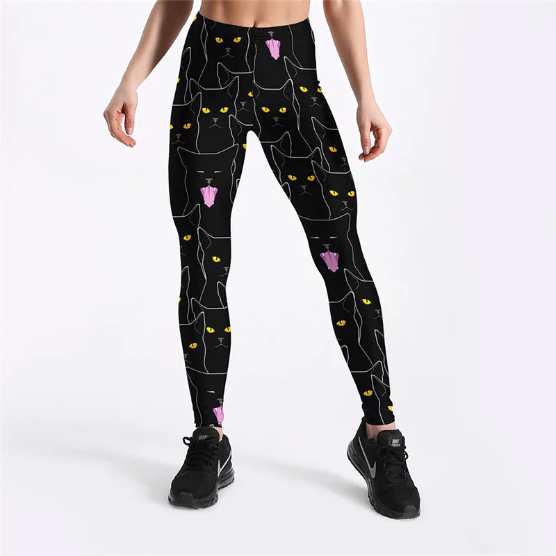 

Women Leggings High Waist Slim Casual Balck Witchcraft Cat Printed Leggings For Female