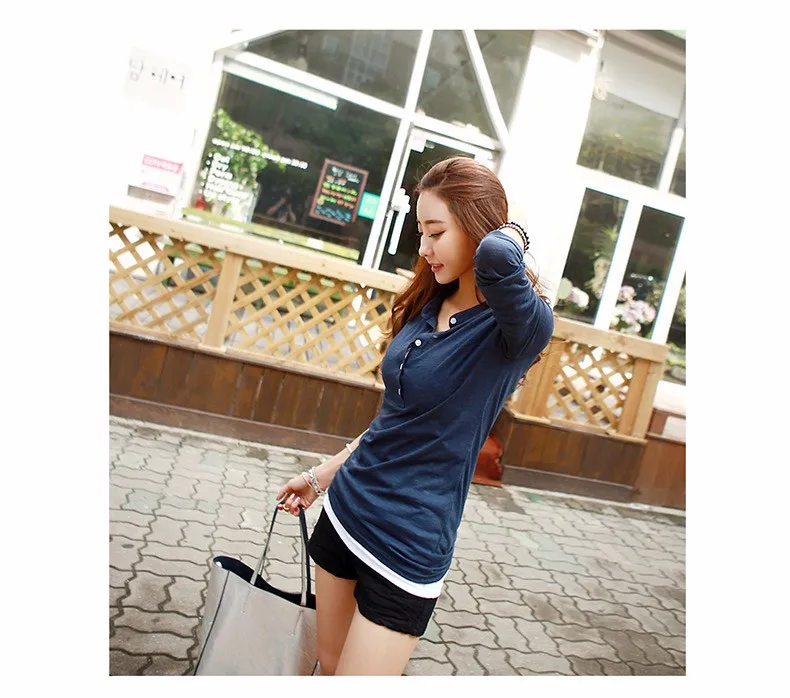 Spring Autumn Loose Casual Blusa Solid t shirt Women Stand Neck Plus Size Women Tops Black White Navy Green tshirt Clothes A563 f