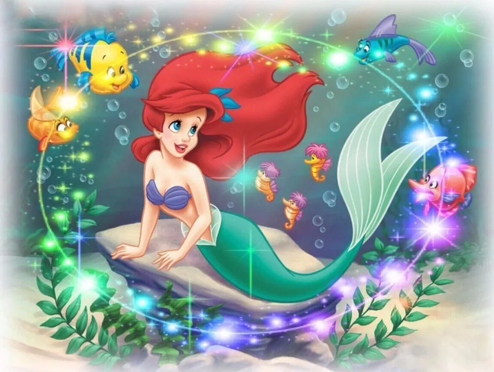 

7x5FT Sparkle Spots Ariel Princess Little Mermaid Rocks Chair Custom Photo Studio Backdrop Background Vinyl 220cm x 150cm