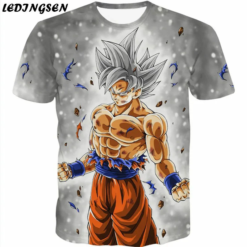 LEDINGSEN Dragon Ball Супер мужская 3D футболка Acme superlactive Ultra Instinct белая Saiyan God Son Goku аниме