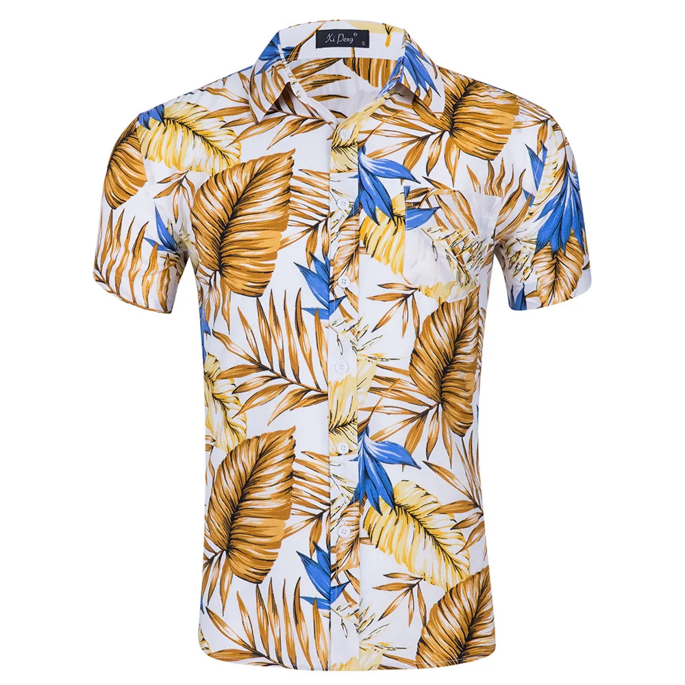 Бренд мужские с коротким рукавом пляжный Гавайские рубашки летние хлопковые повседневные пляжный костюм с цветочным рисунком рубашки мужская одежда мода