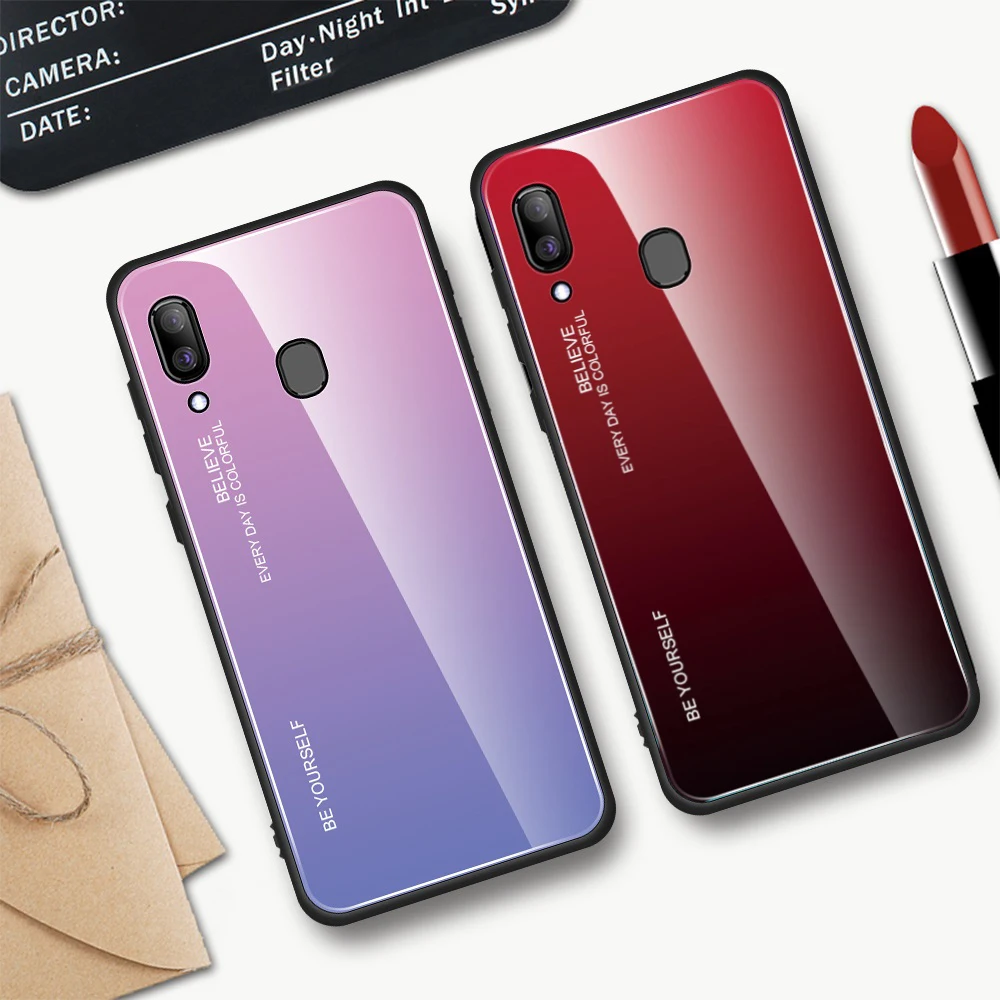 Hacrin чехол для Samsung Galaxy A40 Роскошный Жесткий ТПУ градиентный из закаленного стекла