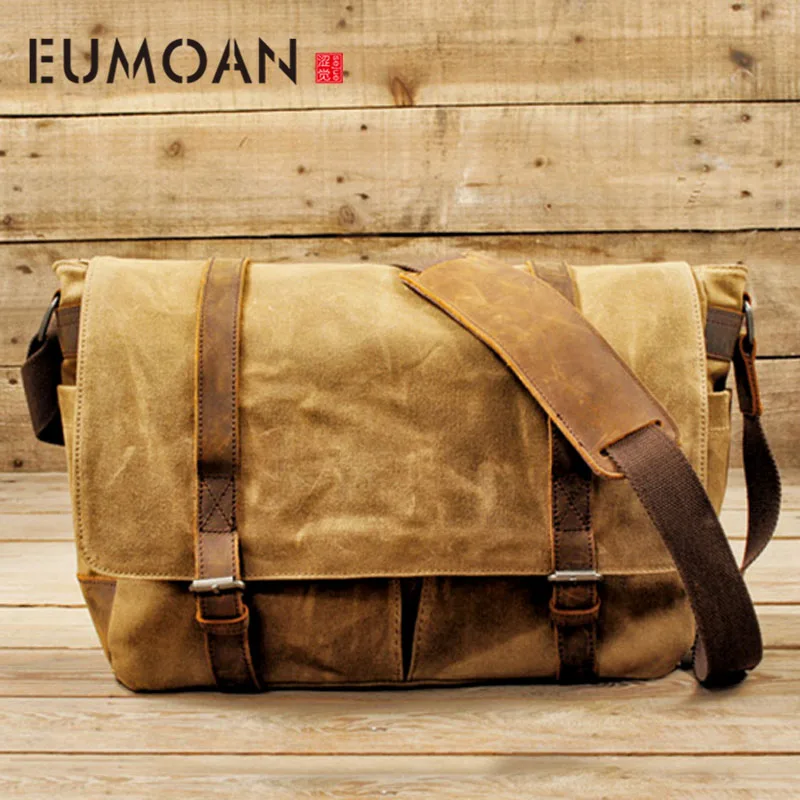 

EUMOAN Canvas male male bag, waterproof computer single shoulder man retro crossbody bag, fashion man leather shoulder bag