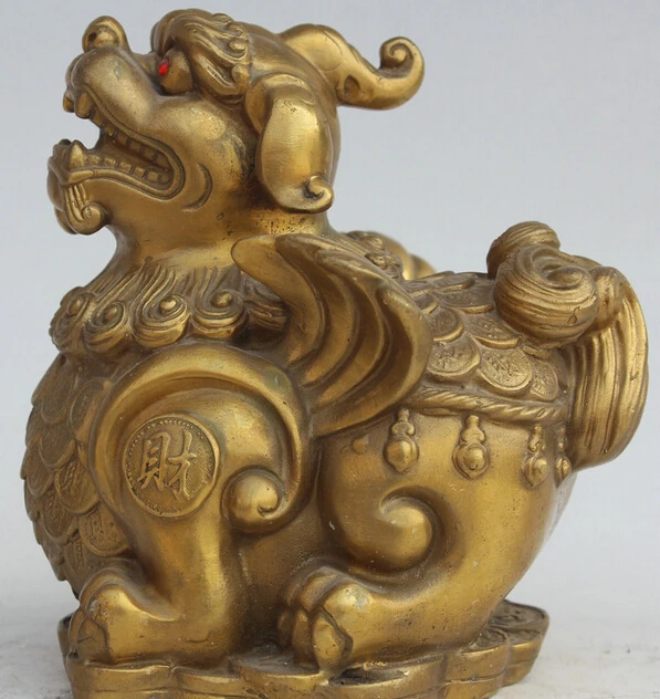 

6" Chinese Brass FengShui PiXiu Unicorn Fly Beast Wealth Money Statue Sculpture S0705 Discount 35%