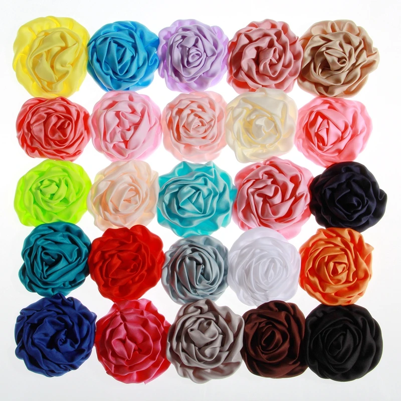 120pcs 3" Fashion Rolled Rosette Satin Flowers For Headbands Soft Silk