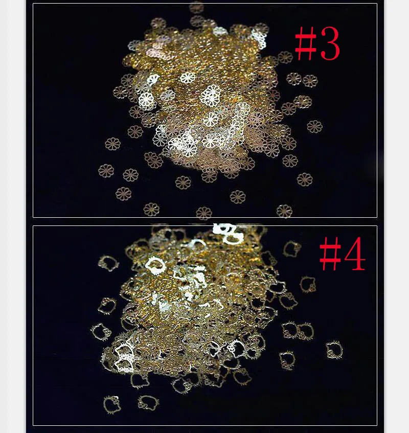 1000 шт./лот, 5-10 мм, для дизайна ногтей, цветок, крест, снежинка, металлическая наклейка, золотые мягкие металлические детали, для дизайна ногтей, металлическая, не клейкая наклейка
