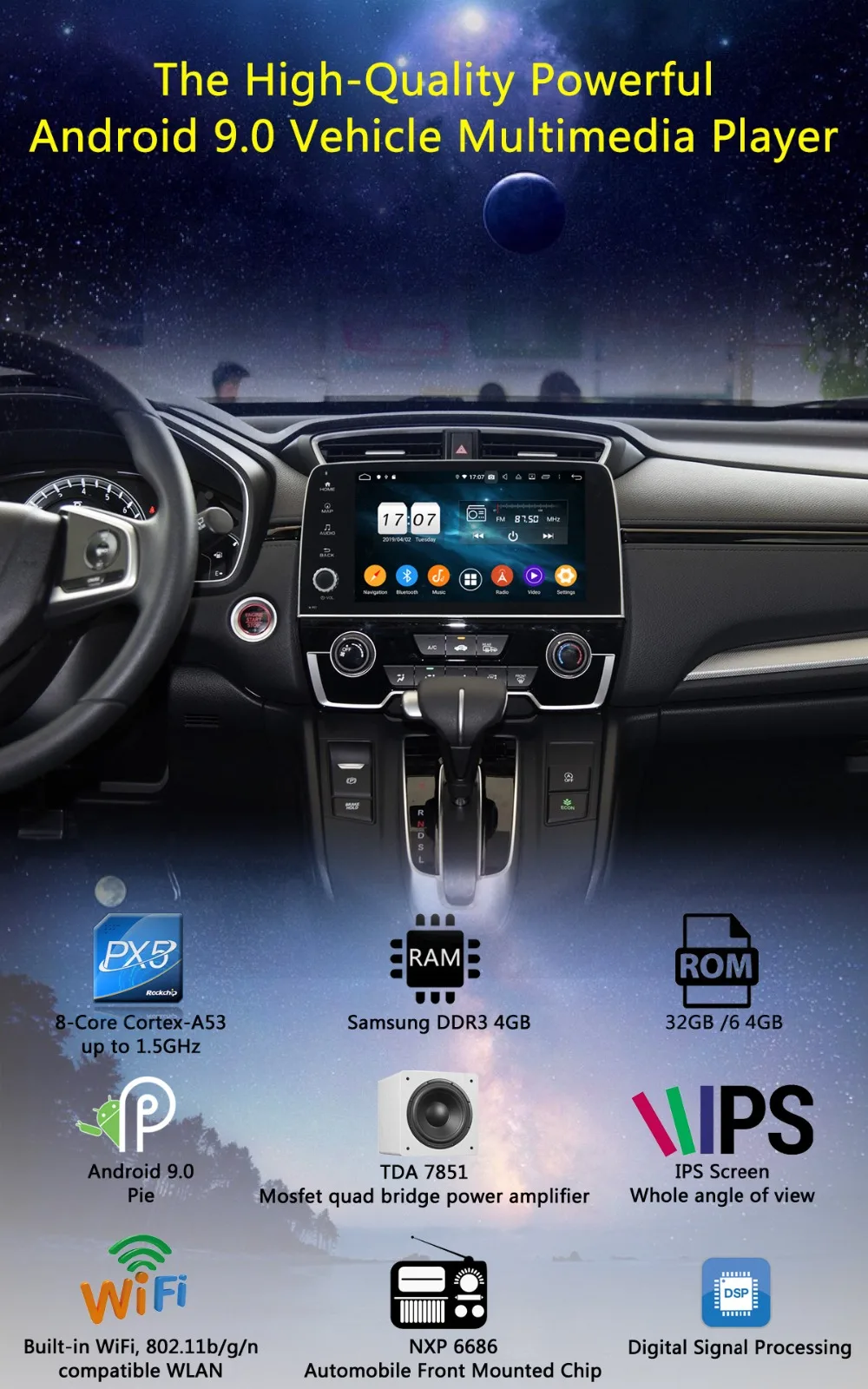 Flash Deal 9" IPS Android 9.0 Octa 8Core 4GB RAM+64GB ROM Car DVD Radio Player GPS For HONDA CRV CR-V 2017 DSP CarPlay Parrot BT Stereo 1