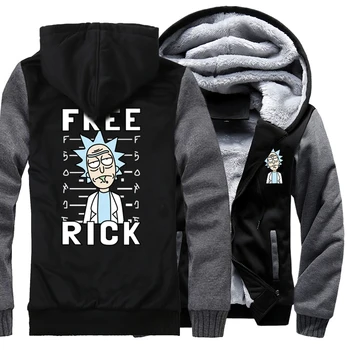 

Men's Hoodies 2018 Winter Fleece Sweatshirt For Male Hoody Print FREE RICK Funny Fashion Jacket Sweatshirts Men Rick And Morty