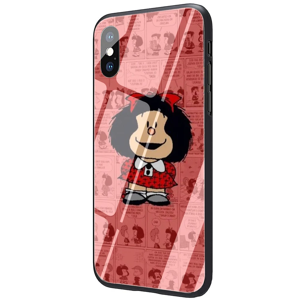 Mafalda закаленное стекло ТПУ черный чехол для iPhone 5 5S 6 6s 7 8 plus X XR XS 11 pro Max - Цвет: G1