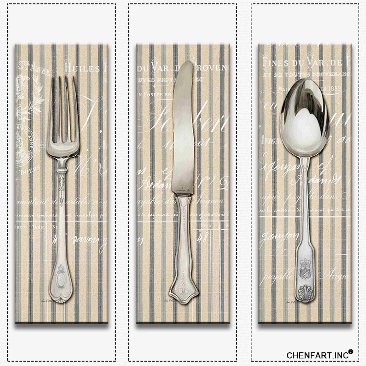 Hot sells 3panels one set Painting Canvas spoon fork knife wall art