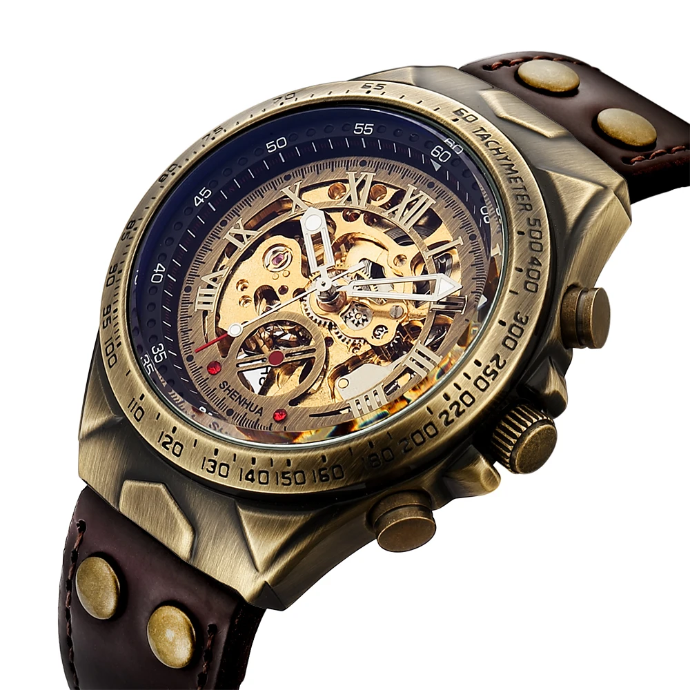 Man Watch 2018 New Skeleton Watch Vintage Bronze Automatic Mechanical Watches Men Fashion Sport Steampunk Watches montre homme Man Watch 2018 New Skeleton Watch Vintage Bronze Automatic Mechanical Watches Men Fashion Sport Steampunk Watches montre homme