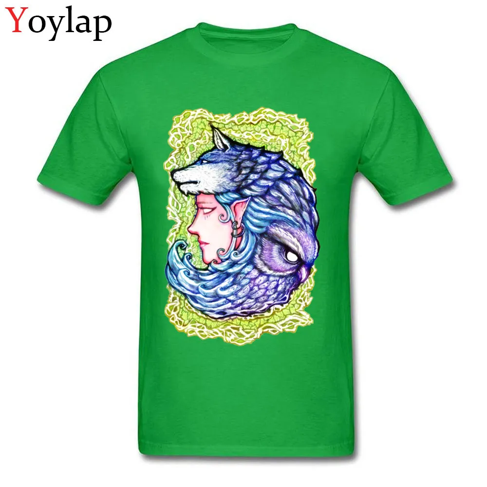 Casual Tops T Shirt Wholesale O-Neck Short Sleeve Druid  in the forrest Pure Cotton Adult T Shirt Casual Summer Fall Tee Shirts green