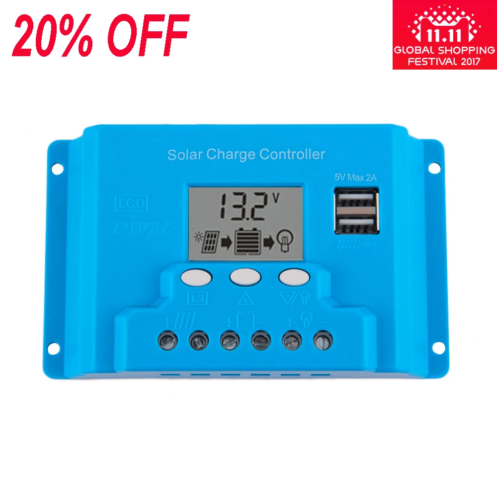 

10A 12V 24V intelligent Solar cells Panel Battery Charge Controller Regulator Dual 5V USD with LCD display
