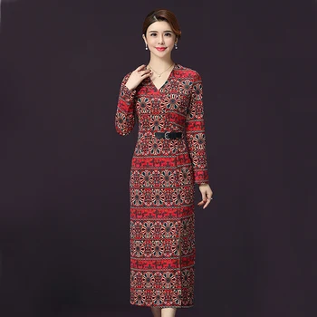 

Autumn Korean Version Women Dress New Style Winter V-neck And Xxxl Designs Female Elegant Fashion Slim Temperament Dresses