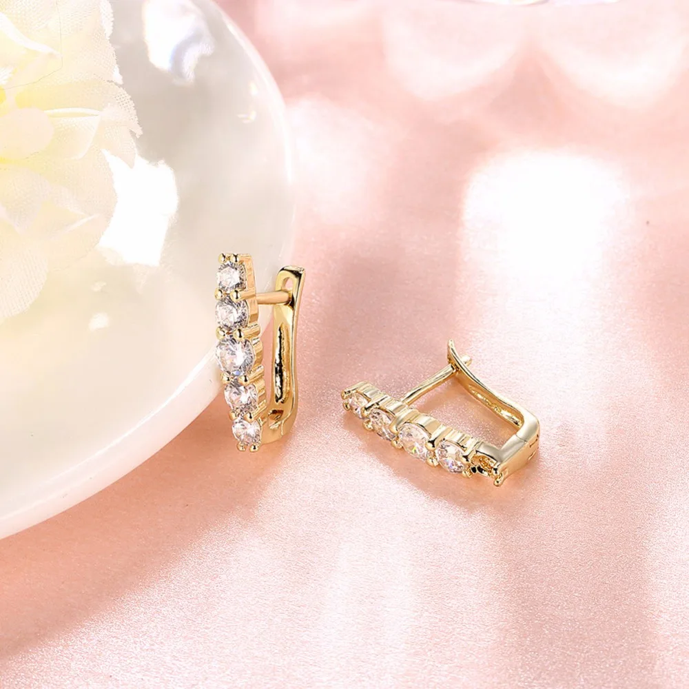 CHUKUI Gold U-Shape Hoop Earrings AAA Clear Cubic Zirconia Women Jewelry Elegant Tiny Huggie Hoop Earrings  (7)