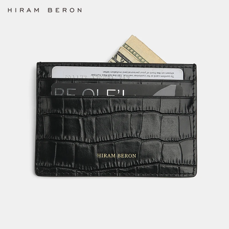 Hiram Beron индивидуальный держатель для кредитных карт из натуральной кожи с узором «крокодиловая кожа», компактный кошелек, чехол для карт, свадебный подарок на дверь