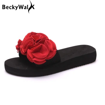 

BeckyWalk Fashion Women Slippers Summer Beach Shoes Woman Thick Soles Platform Ladies Sandals Flowers Flip Flops Shoes WSH2649