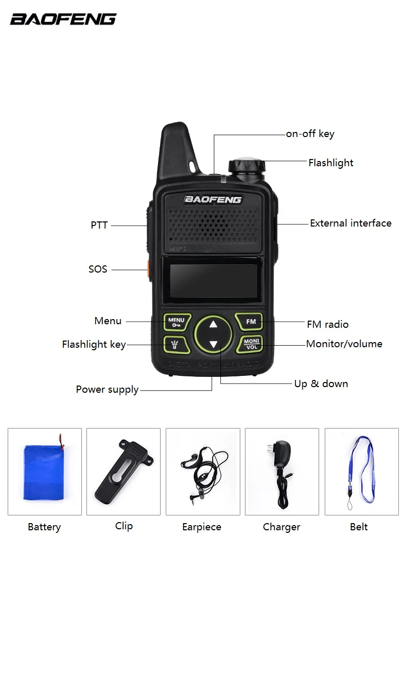 BAOFENG BF-T1 мини-рация портативная УВЧ СВ радиостанция портативная радиоприемная FM Мобильная приемопередатчик+ наушник