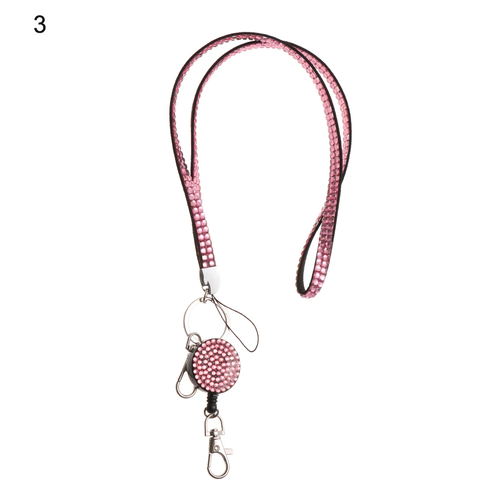 Unisex ID Card Holder Neck Strap Rhinestone Retractable Reel Hanging Rope Lanyard Lightweight Neck Strap Office Supplies - Цвет: 3