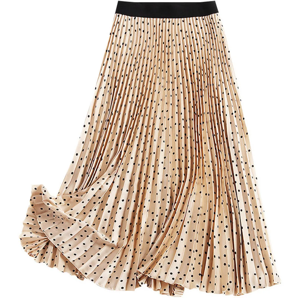 

Women's Joker New Wave Point Elastic Waist Pleated A-Line Skirt юбка юбка женская vadim faldas mujer moda 2019 tutu skirt 41*