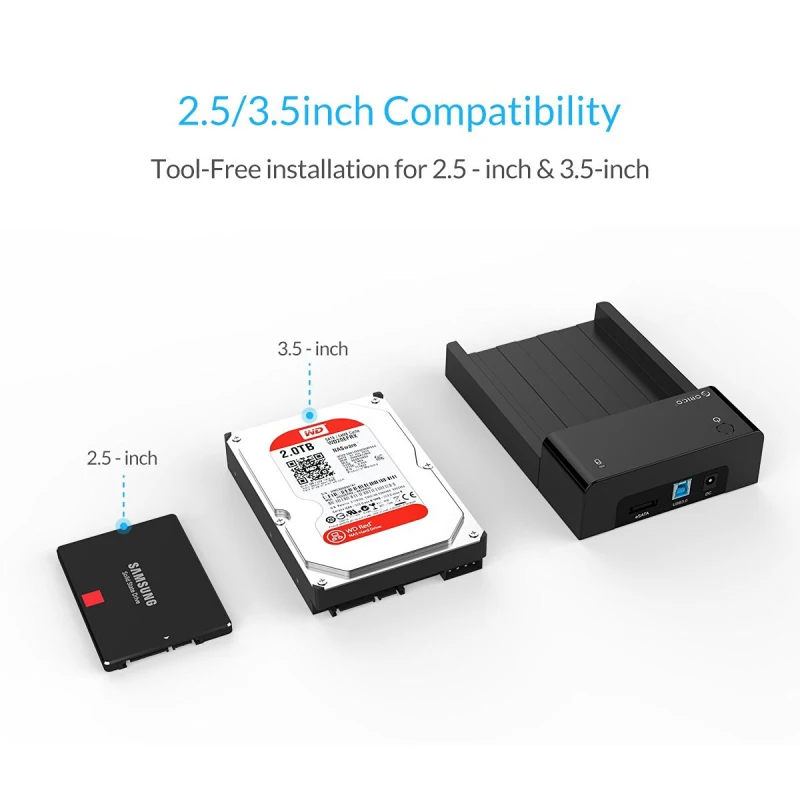 ORICO без инструментов USB 3,0 Hdd чехол eSATA до 2,5 3,5 дюйма SATA внешний жесткий диск Док-станция HDD SSD корпус