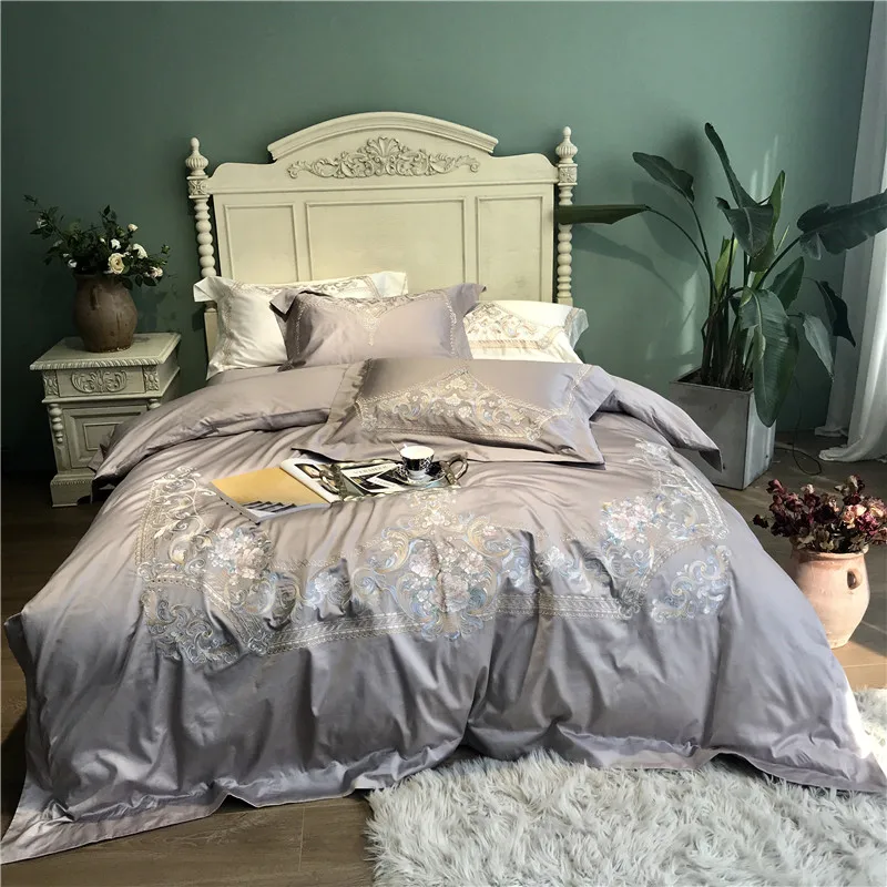 

New Luxury Royal Embroidery Blue White Pink Gray 100S/1000TC Egyptian cotton Bedding set Duvet cover Bed sheet/Linen Pillowcases