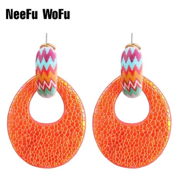 

NeeFu WoFu Flash leather Earrings Big Earrings for Woman Water Drop Earring Large Long Brincos Oorbellen Leopard wholesale