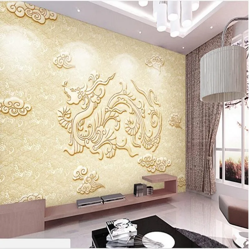 

wellyu Customized large - scale mural relief relief dragon wall murals auspicious clouds background wall wallpaper