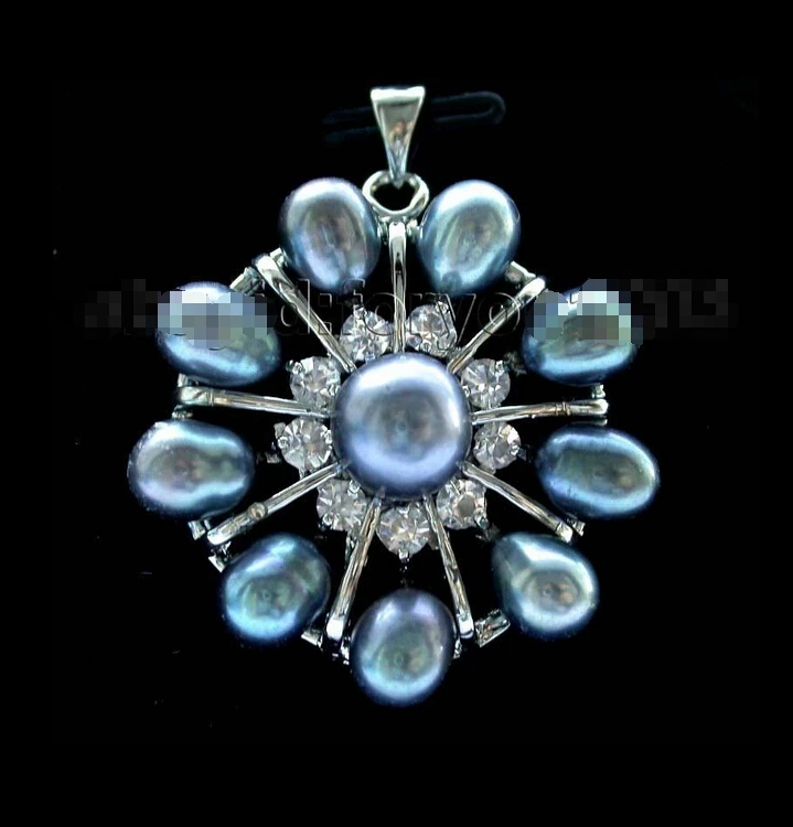 

Free shipping >>>>>> Genuine 45mm Natural 7x9mm black Pearl Pendant #f1438!