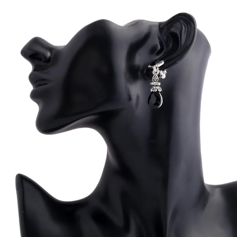 Black WaterDrop Clip Earrings Without Piercing Long for Women Resin Rhinestone Vintage Bohemia Style ear clip earrings,clip earrings,ear clip