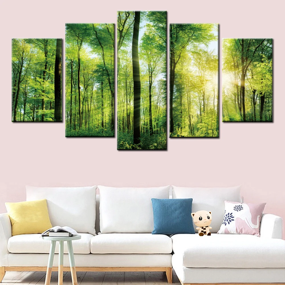 5-panel-canvas-painting-sunlight-green-tree-forest-landscape-poster-modular-picture-wall-art-bedroom-living (1)