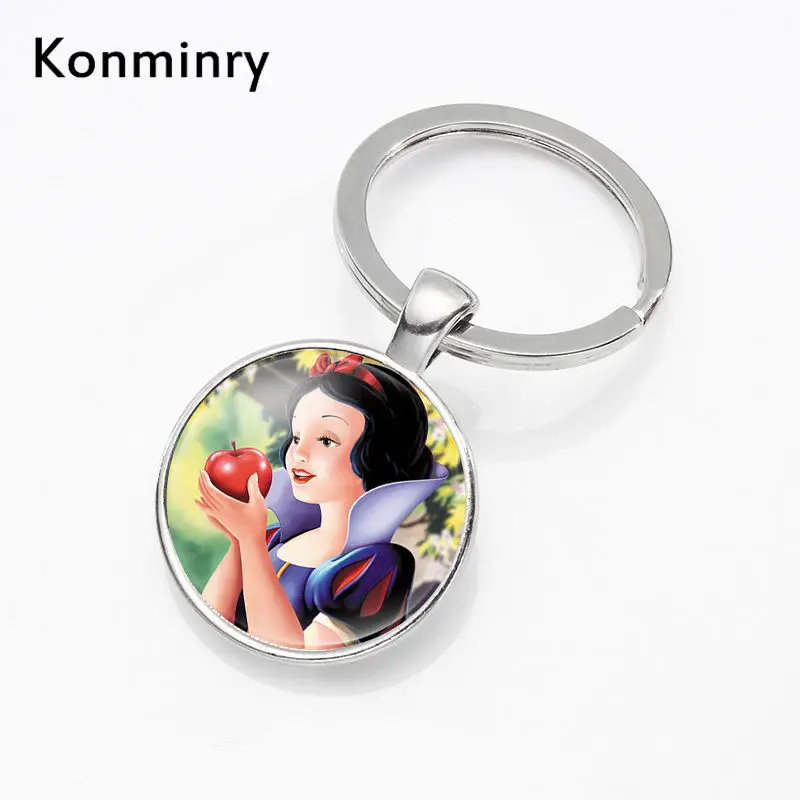 

Konminry Princess Elsa Anna Olaf Portrait Pendant Key Chains For Girls Silver Color Glass Cabochon Keyring Key Holder Gifts