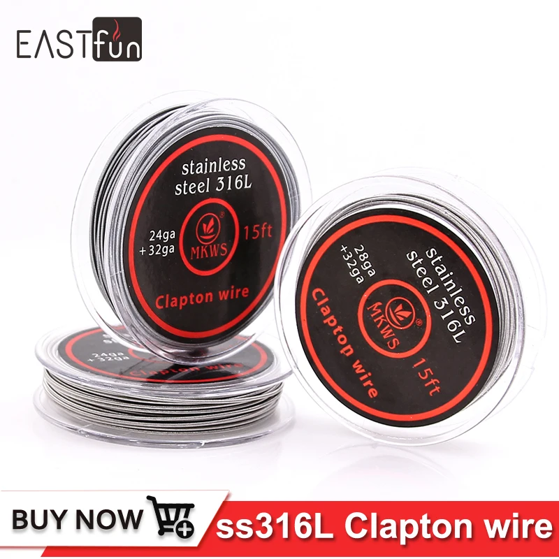 

MKWS 5m/roll Clapton Wire for RDA RBA Rebuildable Atomizer Heating Wires Coil 15 feet SS316L A1 coils