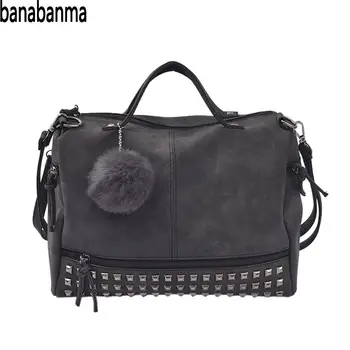 

PinShang Women Handbag Street Style PU Satchel Handbag Single Shoulder Bag with Pompon Rivet Trim Bags for Women 2018 ZK40