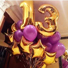 22 шт./партия, большие размеры 32 дюймов, золотые 13 воздушные шары из фольги в виде цифр-звезды с фиолетовым латексным шариком, день рождения девочки мальчика вечерние украшения, гелий