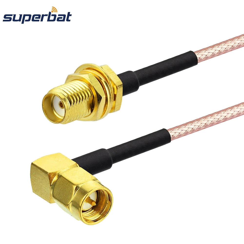 

Superbat SMA Female Jack Bulkhead to SMA Male Plug Right Angle Connector RF Pigtail Extension Cable RG316 10cm for Wi-Fi Radios